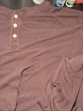 CO Men's Long Sleeve Henley Shirt in Maroon with Contrast Buttons